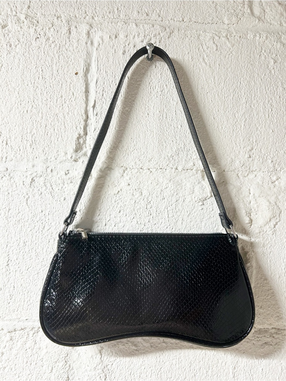Divided H&M Small Black Baguette Shoulder Bag w/Snake Textured Pattern NWOT